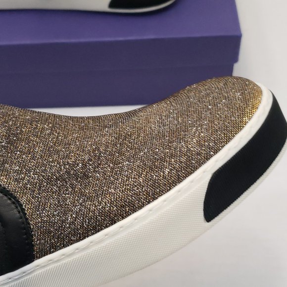 New Stuart Weitzman Shoes Sneakers Metallic Gold Silver Black Flat Slip 9.5 - Picture 15 of 16